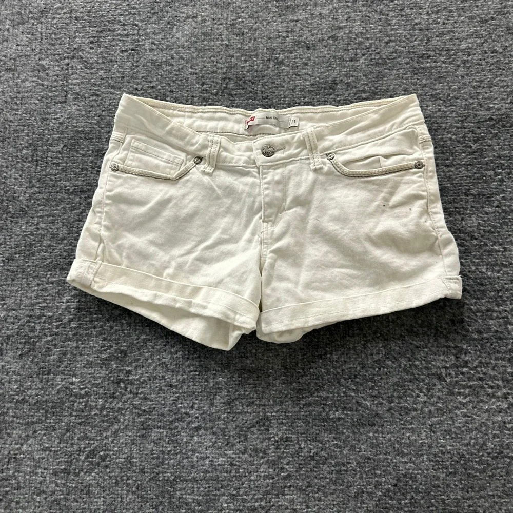 Levi's Shorts Womens Size 11 White Midi Denim Cuffed Flap Pocket Casual